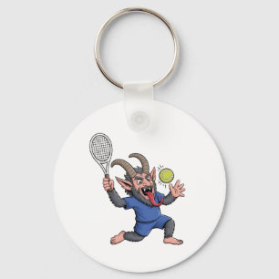 Spooky Krampus Playing Tennis Christmas Keychain