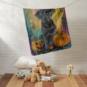 Spooky Labrador Dog Halloween Witch And Pumpkin Baby Blanket