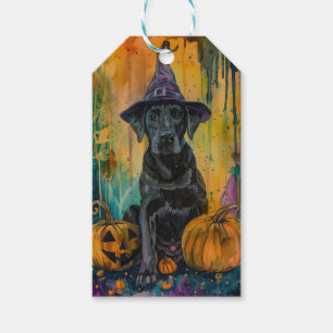Spooky Labrador Dog Halloween Witch And Pumpkin Gift Tags