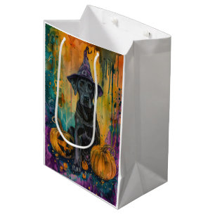 Spooky Labrador Dog Halloween Witch And Pumpkin Medium Gift Bag