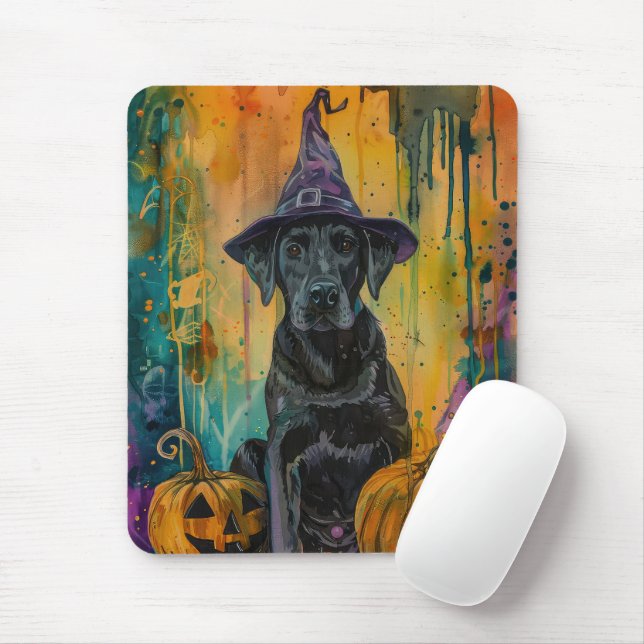 Spooky Labrador Dog Halloween Witch And Pumpkin Mouse Pad (With Mouse)