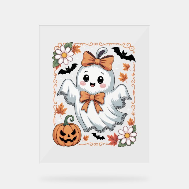 Spooky Lace Ghost Halloween Acrylic Sign (Front)