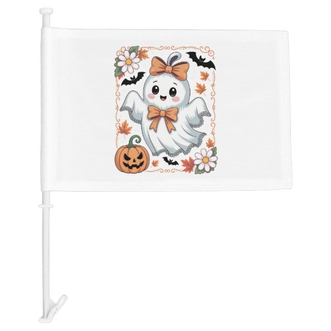Spooky Lace Ghost Halloween Car Flag (Front)