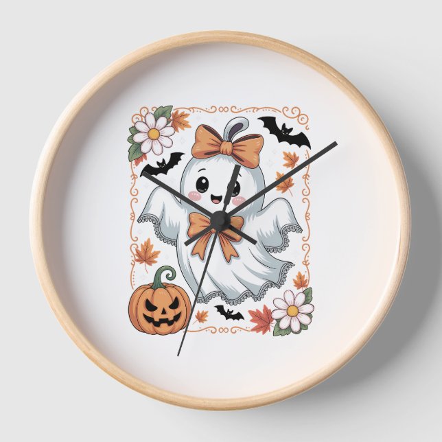 Spooky Lace Ghost Halloween Clock (Front)