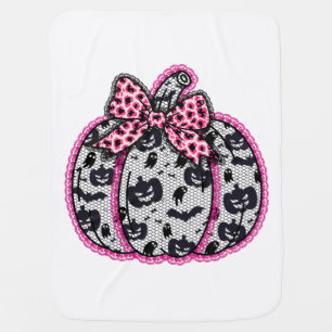 Spooky Lace Halloween Pumpkin Coquette Baby Blanket