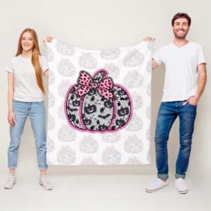Spooky Lace Halloween Pumpkin Coquette Fleece Blanket
