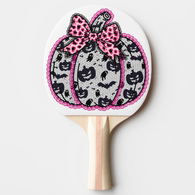 Spooky Lace Halloween Pumpkin Coquette Ping Pong Paddle (Front)