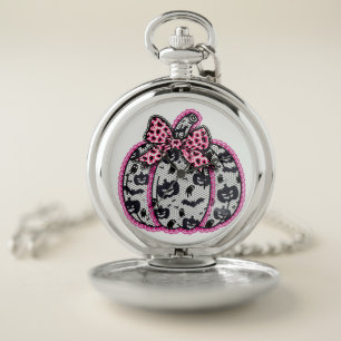 Spooky Lace Halloween Pumpkin Coquette Pocket Watch
