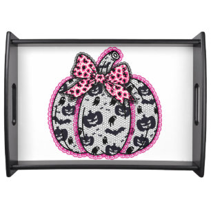 Spooky Lace Halloween Pumpkin Coquette Serving Tray