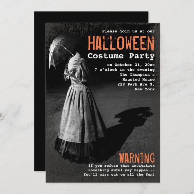 Spooky Lady without Head Unique Halloween Party Invitation (Front/Back)