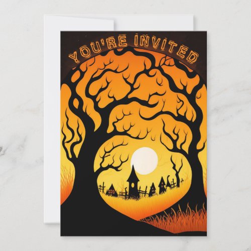 Spooky Landscape Childrens Halloween Party Invitation