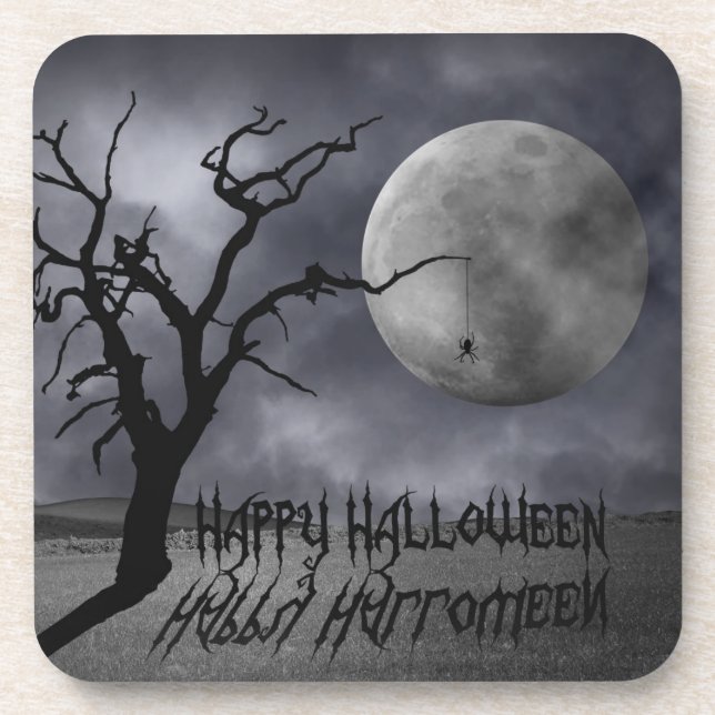 Spooky Landscape Halloween Beverage Coaster (Front)