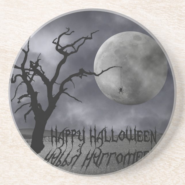 Spooky Landscape Halloween Drink Coaster (Front)