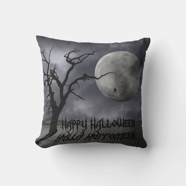 Spooky Landscape Halloween Throw Pillow (Front)