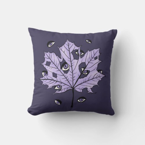 Spooky Leaf Eyes Purple Gothic Art Poster Throw Pillow