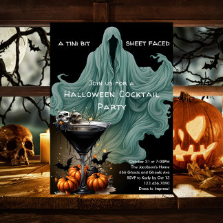 Spooky Let's Get Sheet Faced Funny Halloween Party Invitation