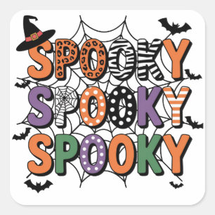 Spooky Lettering Witch Hat and Bats Halloween Square Sticker