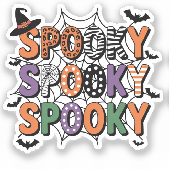  Spooky Lettering  Witch Hat and Bats Halloween  Sticker (Front)