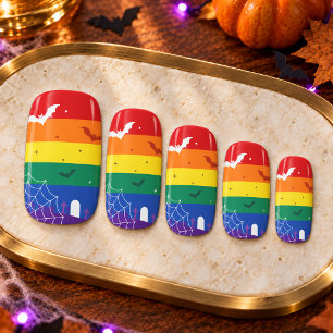 Spooky LGBTQ Rainbow Flag Halloween Graveyard Minx Nail Art