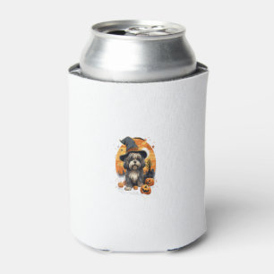 Spooky Lhasa Apso Dog Witch Halloween Can Cooler