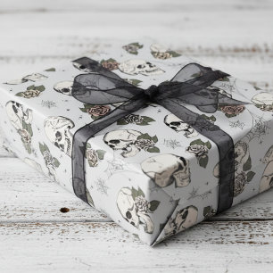 Spooky Light Gray Small Skull Halloween Wrapping Paper