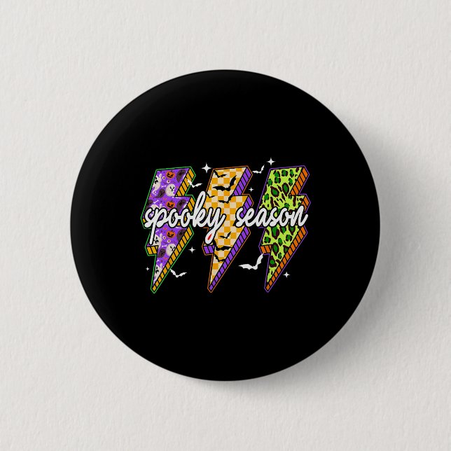 Spooky Lightning Bolt Funny Halloween Spooky Seaso Button (Front)