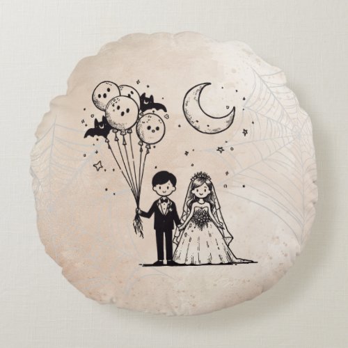 Spooky Little Couple Round Pillow