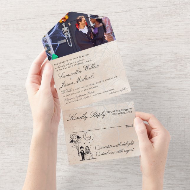 Spooky Little Couple Wedding All In One Invitation (Tearaway)