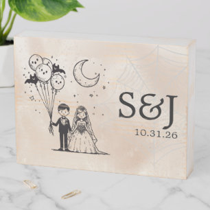 Spooky Little Couple Wooden Box Sign