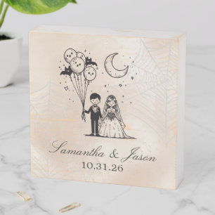 Spooky Little Couple Wooden Box Sign