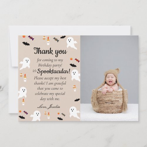 Spooky little kids halloween 1st birthday thank you card