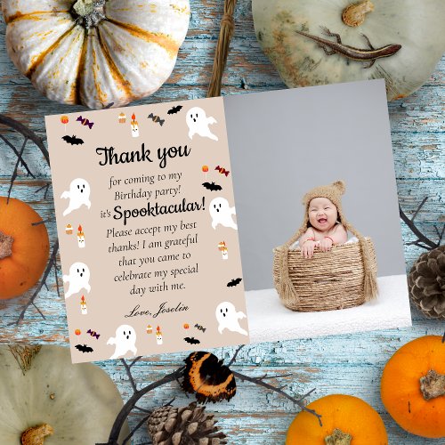 Spooky little kids halloween 1st birthday thank you card