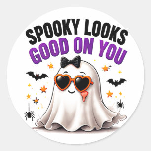 Spooky Looks Good On You Funny Ghost Halloween Classic Round Sticker