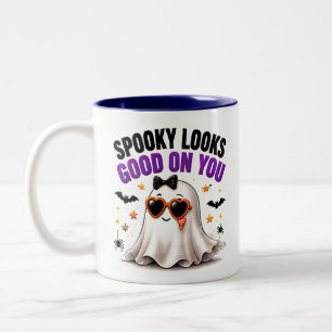 Spooky Looks Good On You Funny Ghost Halloween Two-Tone Coffee Mug