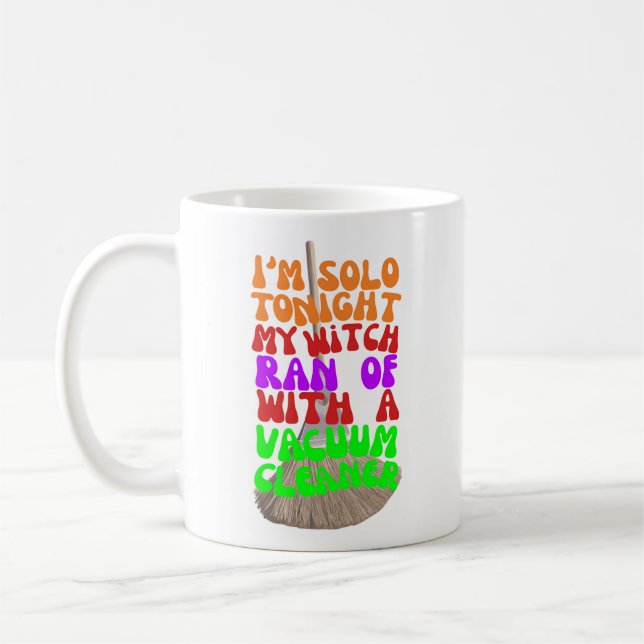 Spooky Love Lost: Witches Ride Vacuums Halloween Coffee Mug (Left)