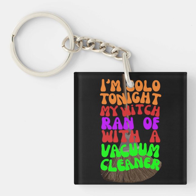Spooky Love Lost: Witches Ride Vacuums Halloween Keychain (Front)