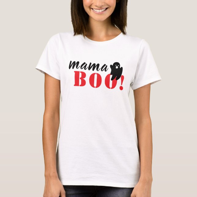 Spooky Mama Boo Black Halloween Family T-Shirt (Front)
