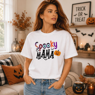 Spooky Mama Eyeball Pumpkin Halloween Typography Tri-Blend Shirt