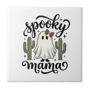 Spooky Mama Ghost Cactus Vintage Halloween Shirt_1 Ceramic Tile