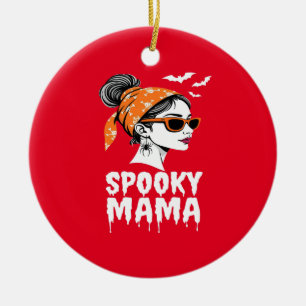 Spooky Mama Halloween Retro Design Ceramic Ornament