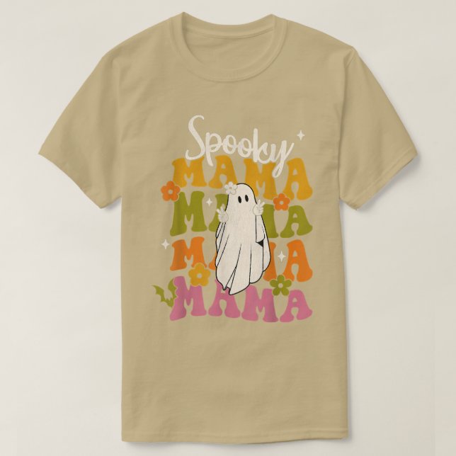 Spooky Mama Hippie Floral Ghost Retro Groovy Hallo T-Shirt (Design Front)