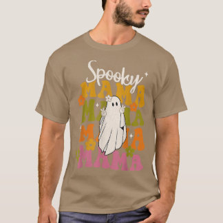 Spooky Mama Hippie Floral Ghost Retro Groovy Hallo T-Shirt
