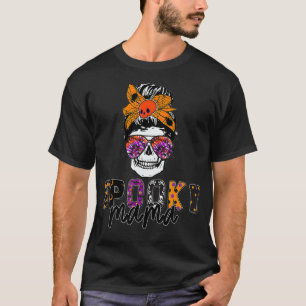 Spooky Mama Skull Halloween Women's Messy Bun Witc T-Shirt