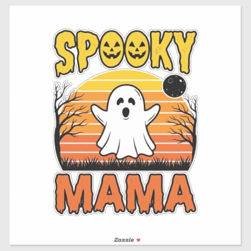Spooky Mama Vintage Ghost Halloween Shirt Design_1 Sticker