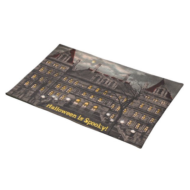 Spooky Mansion Cloth Halloween Placemat (On Table)