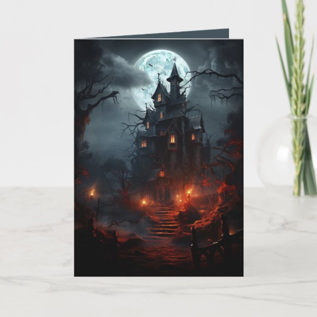 Spooky Mansion Halloween Greeting Card (Front)