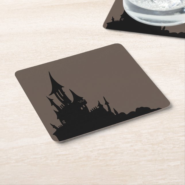 Spooky Mansion Halloween Paper Coaster (Angled)