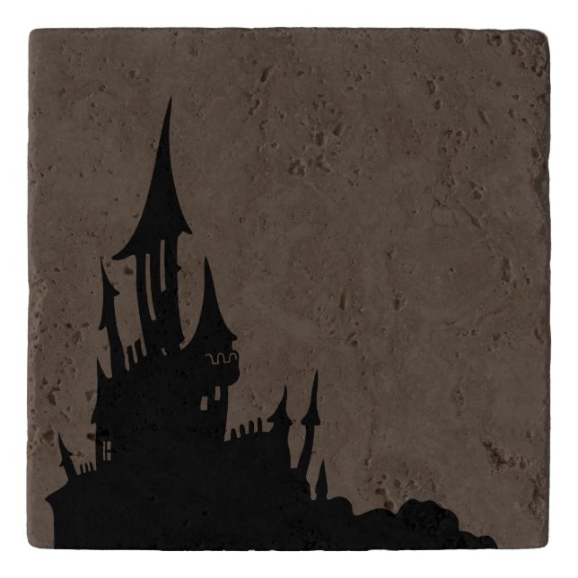 Spooky Mansion Halloween Stone Trivet (Front)