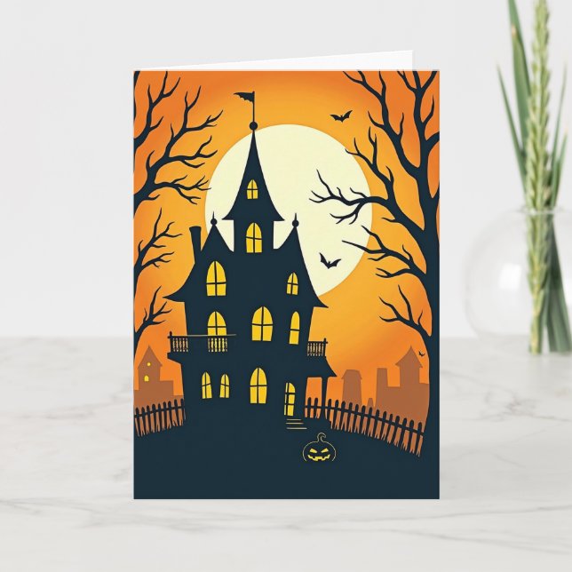Spooky Mansion Under Moon Card (Front)