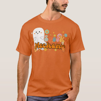 Spooky Mechanic Retro Groovy Cute Ghost Halloween  T-Shirt